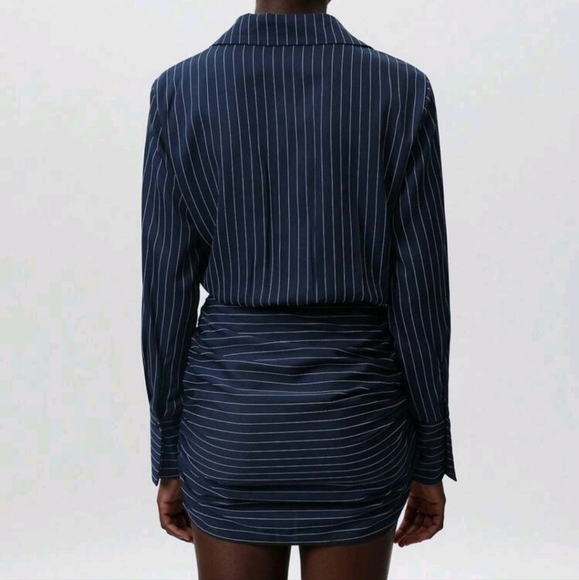 ClassicStriped Deep Color Office/Work Collared Shirt Dress,Tapered Waist And Hip - Picture 3 of 4